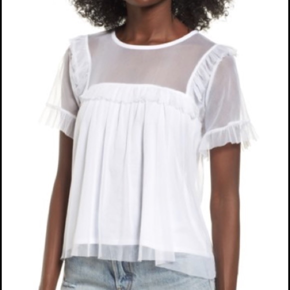 white mesh ruffle top